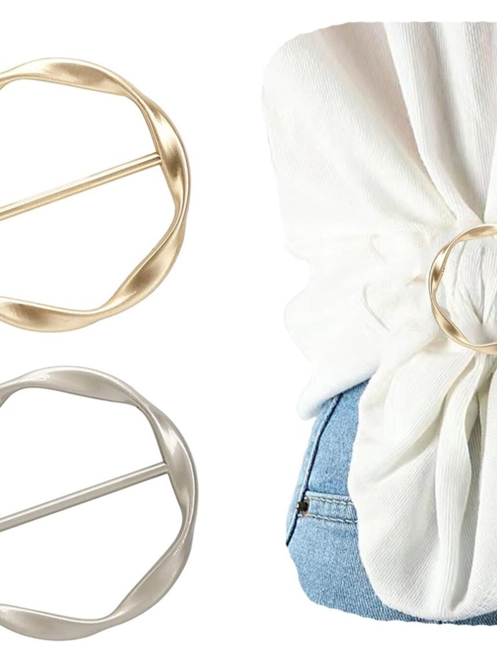 2PCS Silk Scarf Ring Clip for Women T-shirt Tie Clips Clothing Ring Wrap Holder